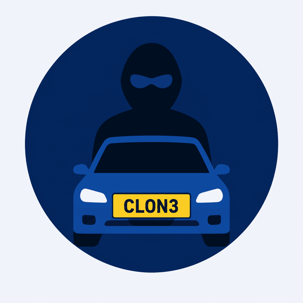 Illustration of a criminal cloning a UK number plate onto another vehicle